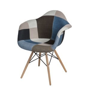 Stoličky P018V patchwork modrá-šedá základ drevená