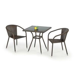 MOBIL stôl záhradný, Farba: sklo - čierne, ratan - tmavo hnedá