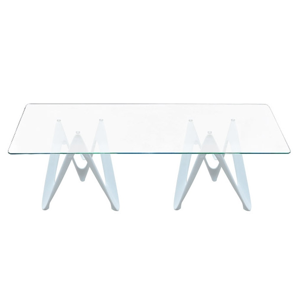 Stôl LAMBDA - doska sklenená obdĺžniková - vlákno sklenené biele