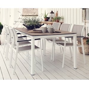 Hliníkový stôl s doskou HPL 160x95 Rodez: biely hliník, hnedý HPL