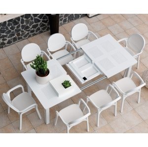Obdĺžnikový rozkladací stôl 160-220 Levante: biely polypropylén