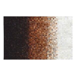 Tempo Kondela Luxusný kožený koberec, biela/hnedá/čierna, patchwork, 70x140, KOŽA TYP 7