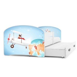 BMS Detská obrázková posteľ Luki 2 s prístelkou / biela Obrázok: Letec