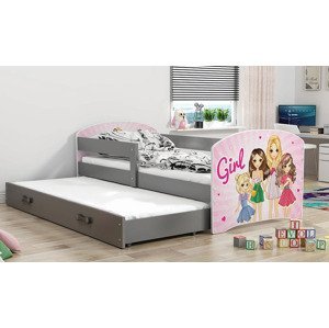 BMS Detská obrázková posteľ s prístelkou LUKI 2 | sivá Obrázok: Girls