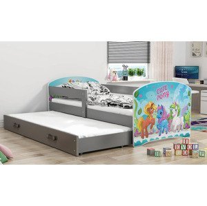 BMS Detská obrázková posteľ s prístelkou LUKI 2 | sivá Obrázok: Pony