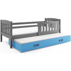 BMS Detská posteľ KUBUŠ 2 s prístelkou | sivá Farba: Sivá / Modrá, Rozmer.: 200 x 90 cm