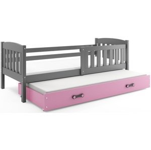 BMS Detská posteľ KUBUŠ 2 s prístelkou | sivá Farba: Sivá / ružová, Rozmer.: 200 x 90 cm
