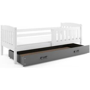 BMS Detská posteľ KUBUŠ 1 s úložným priestorom| biela Farba: biela / sivá, Rozmer.: 190 x 80 cm