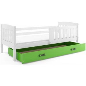 BMS Detská posteľ KUBUŠ 1 s úložným priestorom| biela Farba: biela / zelená, Rozmer.: 160 x 80 cm