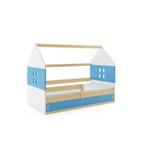 BMS Detská posteľ domček DOMI 1 | borovica s úložným priestorom Farba: Borovica / modrá