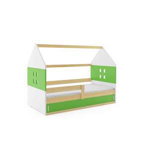 BMS Detská posteľ domček DOMI 1 | borovica s úložným priestorom Farba: Borovica / zelená