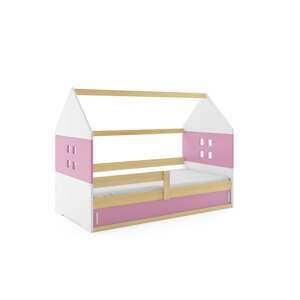 BMS Detská posteľ domček DOMI 1 | borovica s úložným priestorom Farba: Borovica / ružová