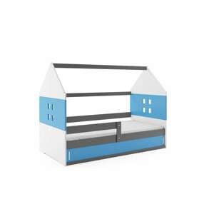 BMS Detská posteľ domček DOMI 1 | sivá s úložným priestorom Farba: Sivá / Modrá