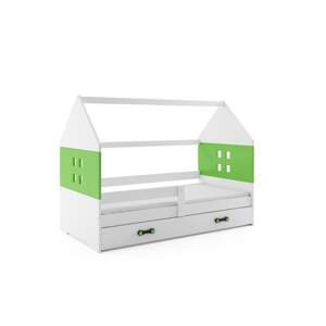 BMS Detská posteľ domček DOMI | biela so zásuvkou Farba: biela / zelená