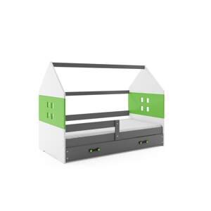 BMS Detská posteľ domček DOMI | sivá so zásuvkou Farba: Sivá / zelená
