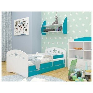 Happy Babies Detská posteľ Happy dizajn/hviezdičky Farba: Modrá / biela, Prevedenie: L04 / 80 x 160 cm /S úložným priestorom, Obrázok: Hviezdičky