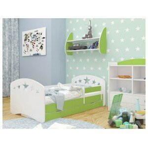 Happy Babies Detská posteľ Happy dizajn/hviezdičky Farba: Zelená / Biela, Prevedenie: L06 / 90 x 180 cm / S úložným priestorom, Obrázok: Hviezdičky