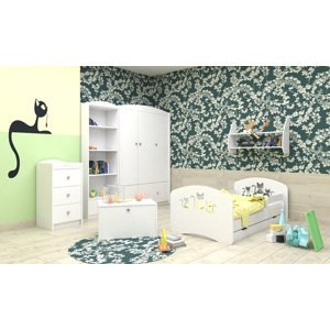 Happy Babies Detská posteľ Happy dizajn/mačičky Farba: Biela / biela, Prevedenie: L04 / 80 x 160 cm /S úložným priestorom