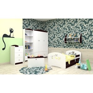 Happy Babies Detská posteľ Happy dizajn/mačičky Farba: Gaštan Wenge / Biela, Prevedenie: L04 / 80 x 160 cm /S úložným priestorom