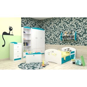 Happy Babies Detská posteľ Happy dizajn/mačičky Farba: Modrá / biela, Prevedenie: L04 / 80 x 160 cm /S úložným priestorom