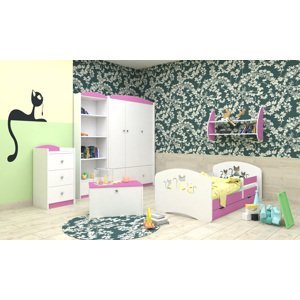 Happy Babies Detská posteľ Happy dizajn/mačičky Farba: Ružová / Biela, Prevedenie: L04 / 80 x 160 cm /S úložným priestorom