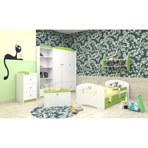 Happy Babies Detská posteľ Happy dizajn/mačičky Farba: Zelená / Biela, Prevedenie: L04 / 80 x 160 cm /S úložným priestorom