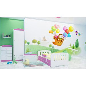 Happy Babies Detská posteľ Happy dizajn/čiarky Farba: Ružová / Biela, Prevedenie: L04 / 80 x 160 cm /S úložným priestorom, Obrázok: Čiarky