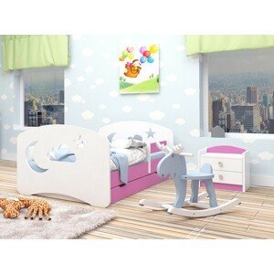 Happy Babies Detská posteľ Happy dizajn/oblak,hviezda,mesiačik Farba: Ružová / Biela, Prevedenie: L04 / 80 x 160 cm /S úložným priestorom