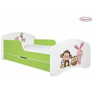 Happy Babies Detská posteľ ANIMALS zelená 160x80 cm Farba: Zelená / Biela, Prevedenie: L04 / 80 x 160 cm /S úložným priestorom, Obrázok: AM05
