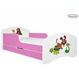 Happy Babies Detská posteľ ANIMALS ružová 160x80 cm Farba: Ružová / Biela, Prevedenie: L04 / 80 x 160 cm /S úložným priestorom, Obrázok: AM10