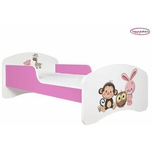 Happy Babies Detská posteľ ANIMALS ružová 160x80 cm Farba: Ružová / Biela, Prevedenie: L03 / 80 x 160 cm / bez úložného priestoru, Obrázok: AM05