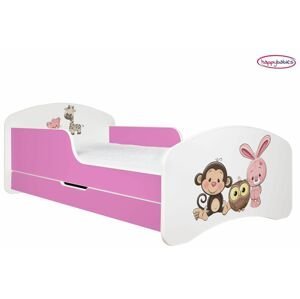 Happy Babies Detská posteľ ANIMALS ružová 160x80 cm Farba: Ružová / Biela, Prevedenie: L04 / 80 x 160 cm /S úložným priestorom, Obrázok: AM05