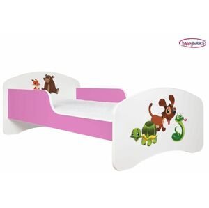 Happy Babies Detská posteľ ANIMALS ružová 160x80 cm Farba: Ružová / Biela, Prevedenie: L03 / 80 x 160 cm / bez úložného priestoru, Obrázok: AM10