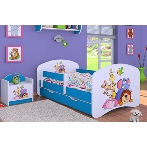 Happy Babies Detská posteľ HAPPY/ 05 Safari 160 x 80 cm Farba: Modrá / biela, Prevedenie: L04 / 80 x 160 cm /S úložným priestorom, Obrázok: Safari