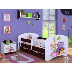 Happy Babies Detská posteľ HAPPY/ 05 Safari 160 x 80 cm Farba: Gaštan Wenge / Biela, Prevedenie: L04 / 80 x 160 cm /S úložným priestorom, Obrázok: Safari