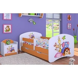 Happy Babies Detská posteľ HAPPY/ 05 Safari 160 x 80 cm Farba: Oranžová / Biela, Prevedenie: L04 / 80 x 160 cm /S úložným priestorom, Obrázok: Safari