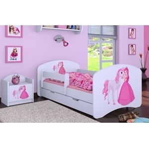 Happy Babies Detská posteľ HAPPY/ 09 Princezná s koníkom 160 x 80 cm Farba: Biela / biela, Prevedenie: L04 / 80 x 160 cm /S úložným priestorom