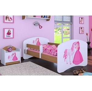 Happy Babies Detská posteľ HAPPY/ 09 Princezná s koníkom 160 x 80 cm Farba: Buk / Biela, Prevedenie: L03 / 80 x 160 cm / bez úložného priestoru