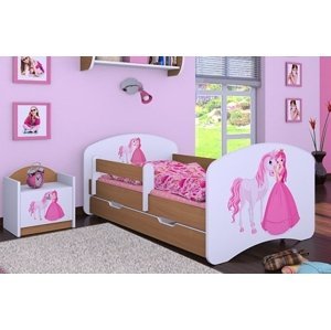 Happy Babies Detská posteľ HAPPY/ 09 Princezná s koníkom 160 x 80 cm Farba: Buk / Biela, Prevedenie: L04 / 80 x 160 cm /S úložným priestorom