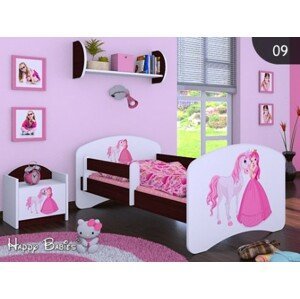 Happy Babies Detská posteľ HAPPY/ 09 Princezná s koníkom 160 x 80 cm Farba: Gaštan Wenge / Biela, Prevedenie: L03 / 80 x 160 cm / bez úložného priestoru
