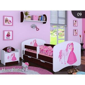 Happy Babies Detská posteľ HAPPY/ 09 Princezná s koníkom 160 x 80 cm Farba: Gaštan Wenge / Biela, Prevedenie: L04 / 80 x 160 cm /S úložným priestorom