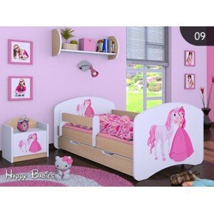 Happy Babies Detská posteľ HAPPY/ 09 Princezná s koníkom 160 x 80 cm Farba: Hruška / Biela, Prevedenie: L04 / 80 x 160 cm /S úložným priestorom