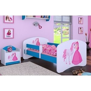 Happy Babies Detská posteľ HAPPY/ 09 Princezná s koníkom 160 x 80 cm Farba: Modrá / biela, Prevedenie: L03 / 80 x 160 cm / bez úložného priestoru