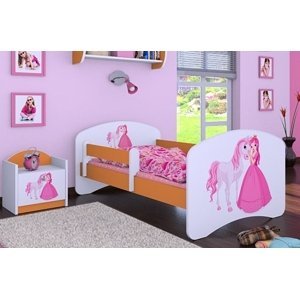 Happy Babies Detská posteľ HAPPY/ 09 Princezná s koníkom 160 x 80 cm Farba: Oranžová / Biela, Prevedenie: L03 / 80 x 160 cm / bez úložného priestoru