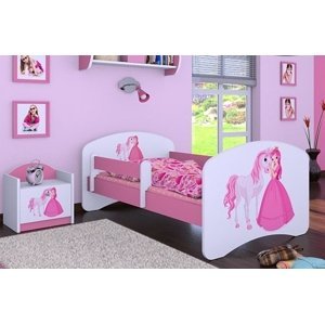 Happy Babies Detská posteľ HAPPY/ 09 Princezná s koníkom 160 x 80 cm Farba: Ružová / Biela, Prevedenie: L03 / 80 x 160 cm / bez úložného priestoru