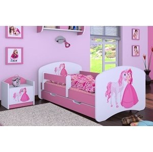 Happy Babies Detská posteľ HAPPY/ 09 Princezná s koníkom 160 x 80 cm Farba: Ružová / Biela, Prevedenie: L04 / 80 x 160 cm /S úložným priestorom