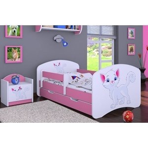 Happy Babies Detská posteľ HAPPY/ 12 Mačička 160 x 80 cm Farba: Ružová / Biela, Prevedenie: L04 / 80 x 160 cm /S úložným priestorom