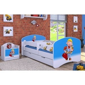 Happy Babies Detská posteľ HAPPY/ 24 Bob staviteľ 160 x 80 cm Farba: Biela / biela, Prevedenie: L04 / 80 x 160 cm /S úložným priestorom