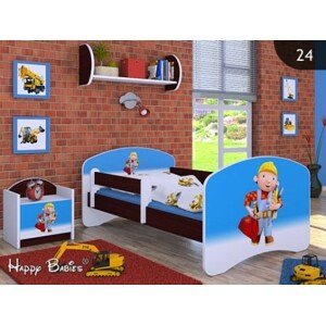 Happy Babies Detská posteľ HAPPY/ 24 Bob staviteľ 160 x 80 cm Farba: Gaštan Wenge / Biela, Prevedenie: L03 / 80 x 160 cm / bez úložného priestoru