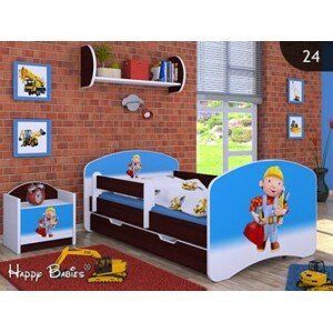 Happy Babies Detská posteľ HAPPY/ 24 Bob staviteľ 160 x 80 cm Farba: Gaštan Wenge / Biela, Prevedenie: L04 / 80 x 160 cm /S úložným priestorom